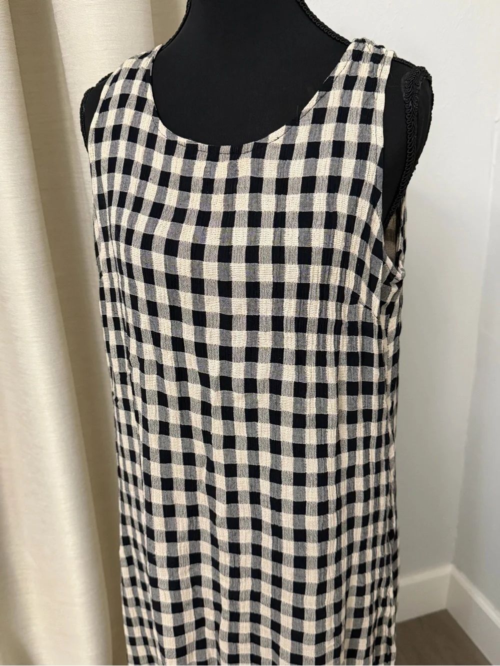Vintage Black and Ivory Gingham Sleeveless Maxi Summer Dress